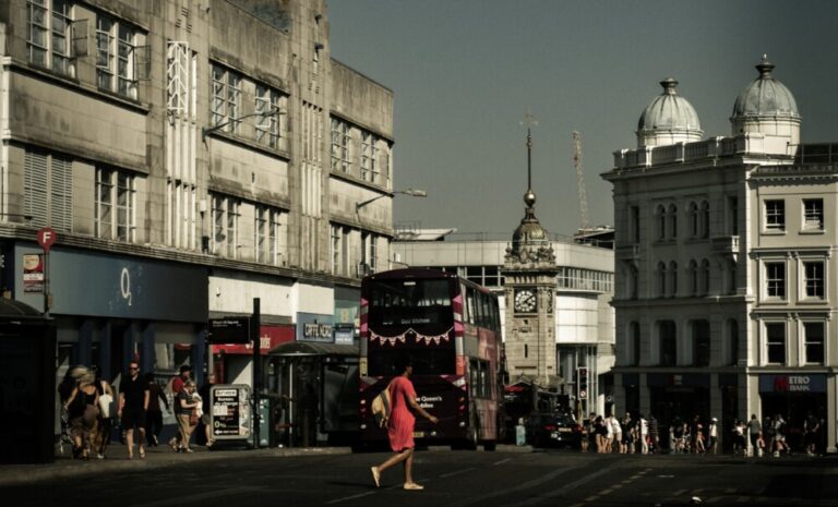a person walking down a street