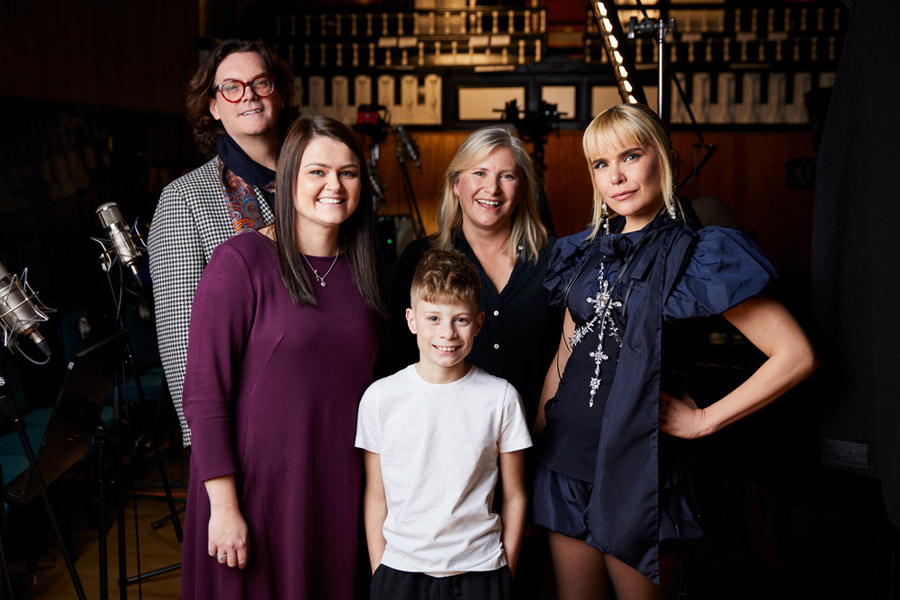 (L-R) James Murphy, Producer of Ready Eddie Go, Nikki Saunders, Creator and Producer of Ready Eddie Go, Grayson Davies, voice of Eddie, Lucy Murphy, Sky Kids commissioner and singer Paloma Faith.